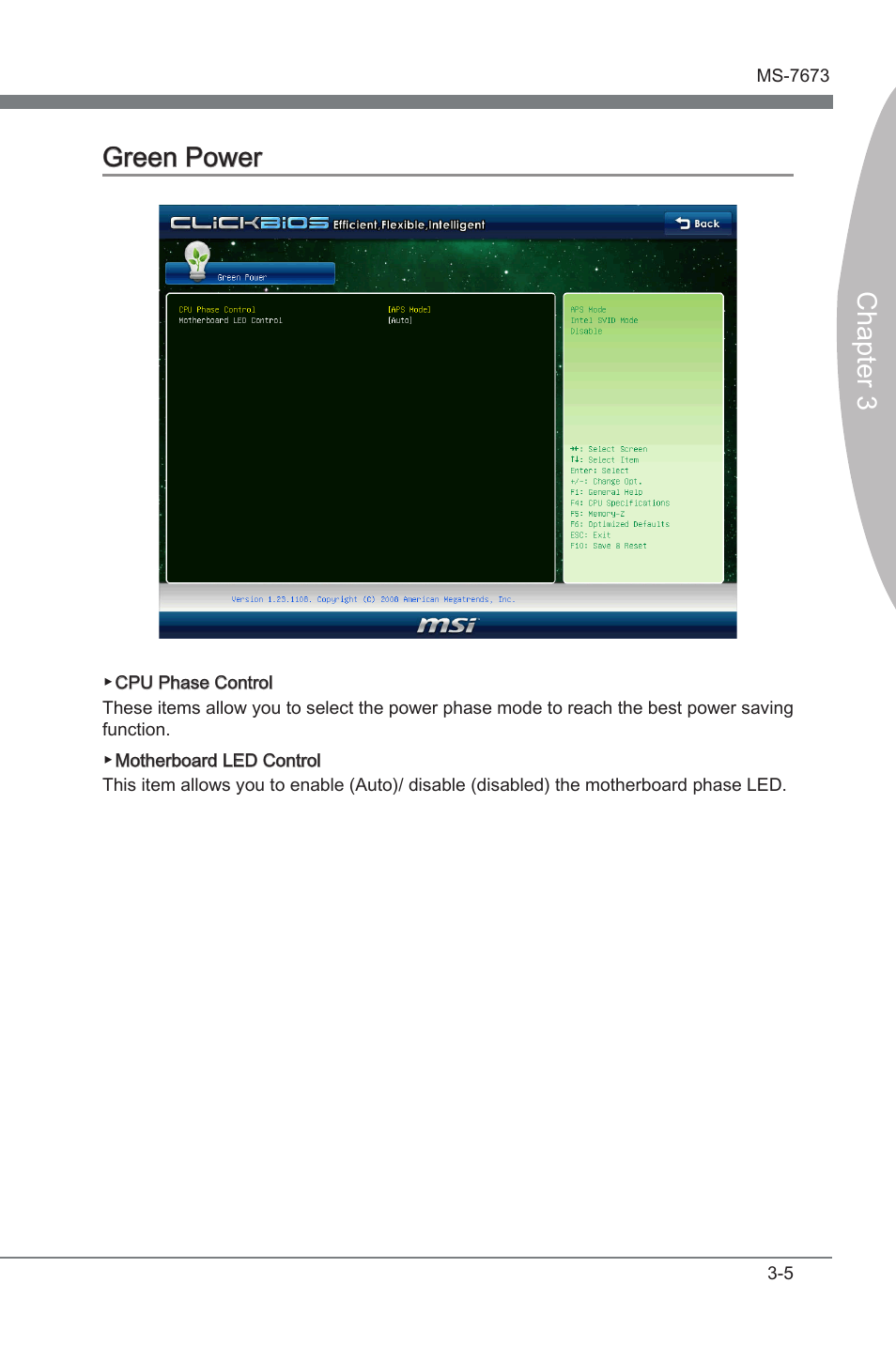 Green power, Green power -5, Chapter 3 | Chapter 3 green power | MSI P67A-G43 (B3) User Manual | Page 43 / 80