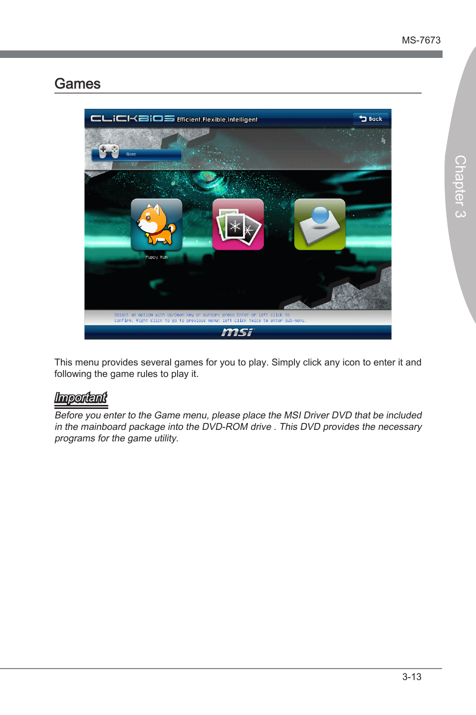 Games, Games -13, Chapter 3 | Chapter 3 games | MSI P67A-G43 (B3) User Manual | Page 51 / 80