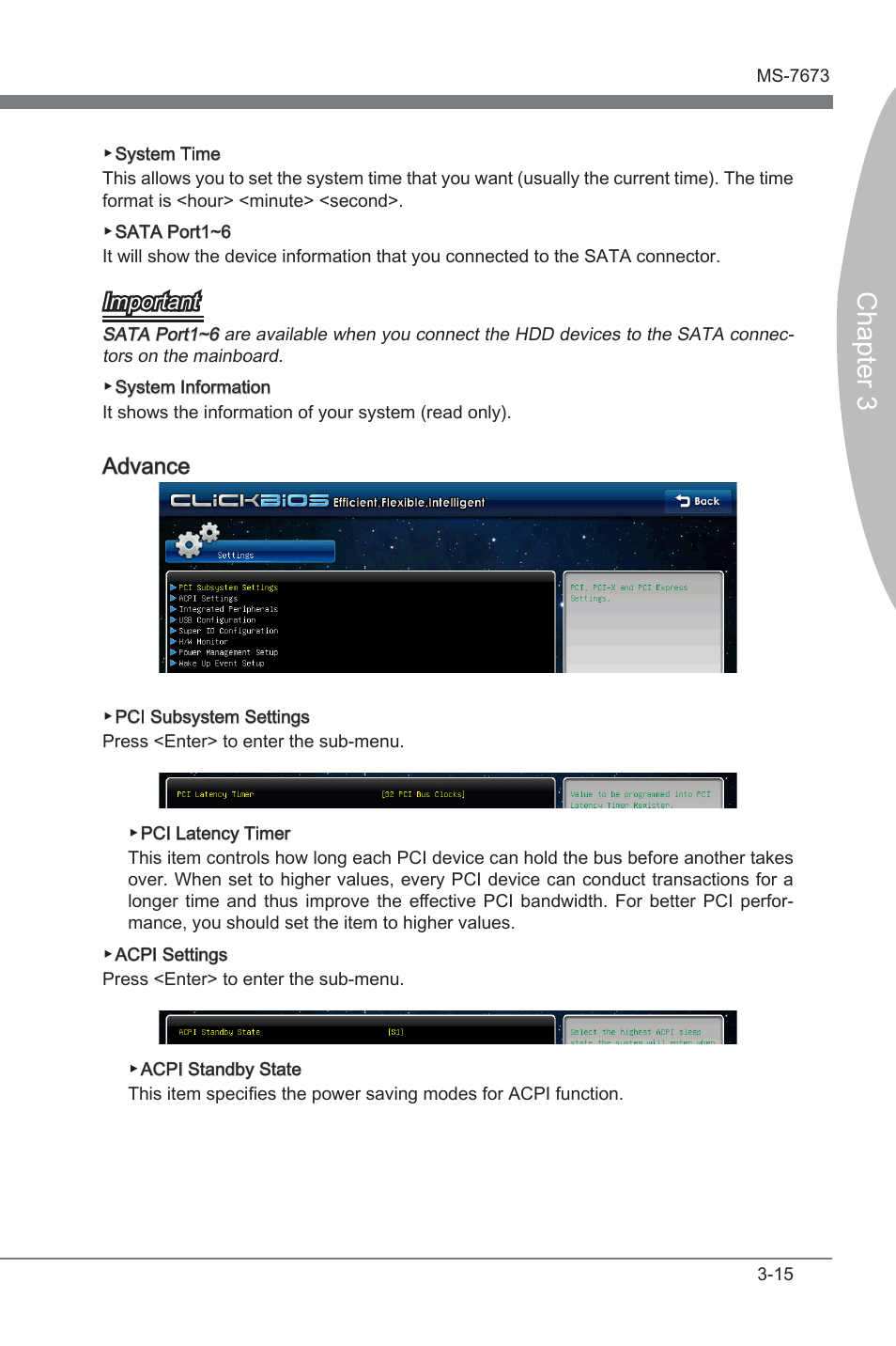 Chapter 3, Important, Advance | MSI P67A-G43 (B3) User Manual | Page 53 / 80