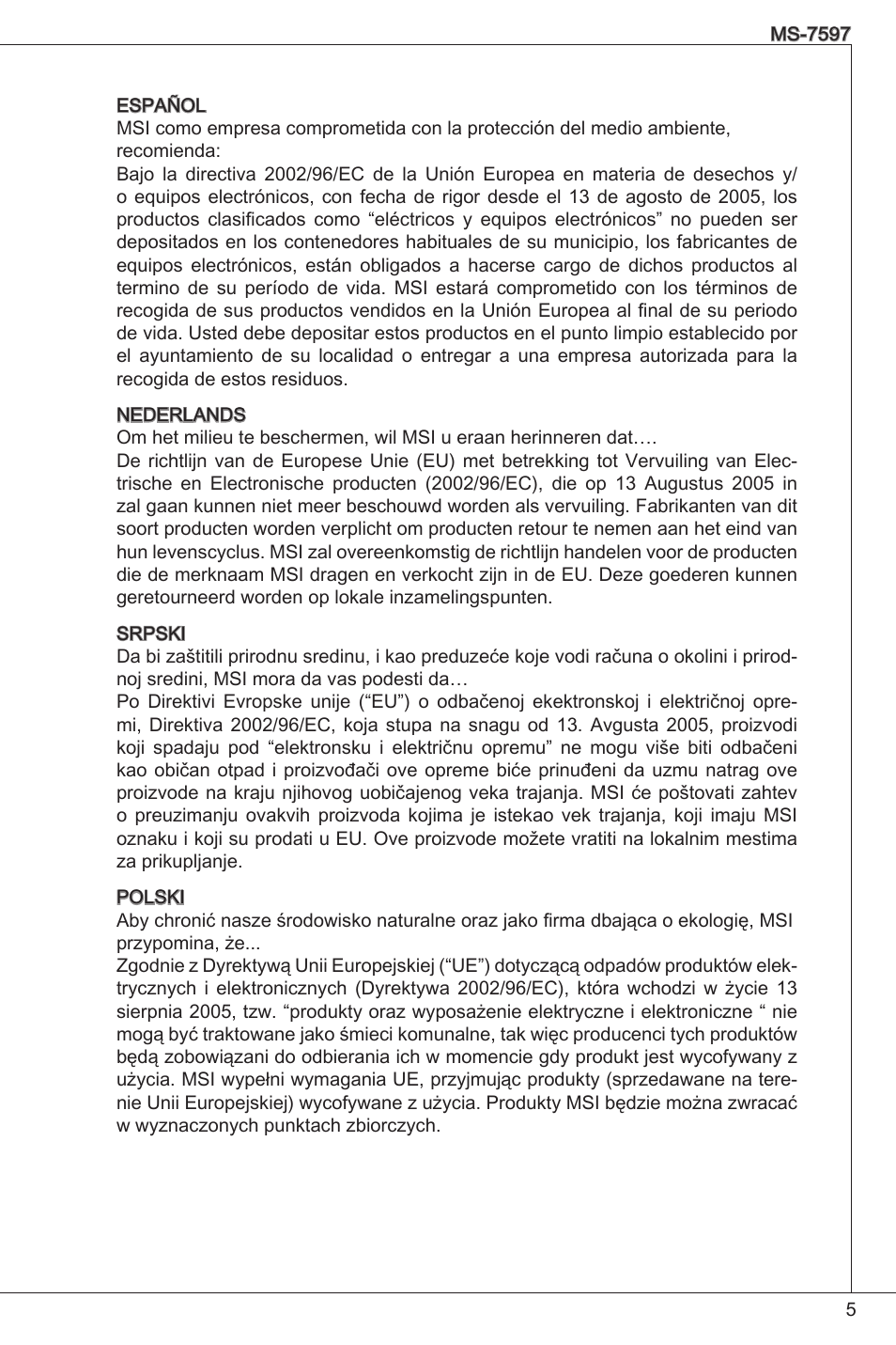 MSI NF725GM-P31 User Manual | Page 5 / 169