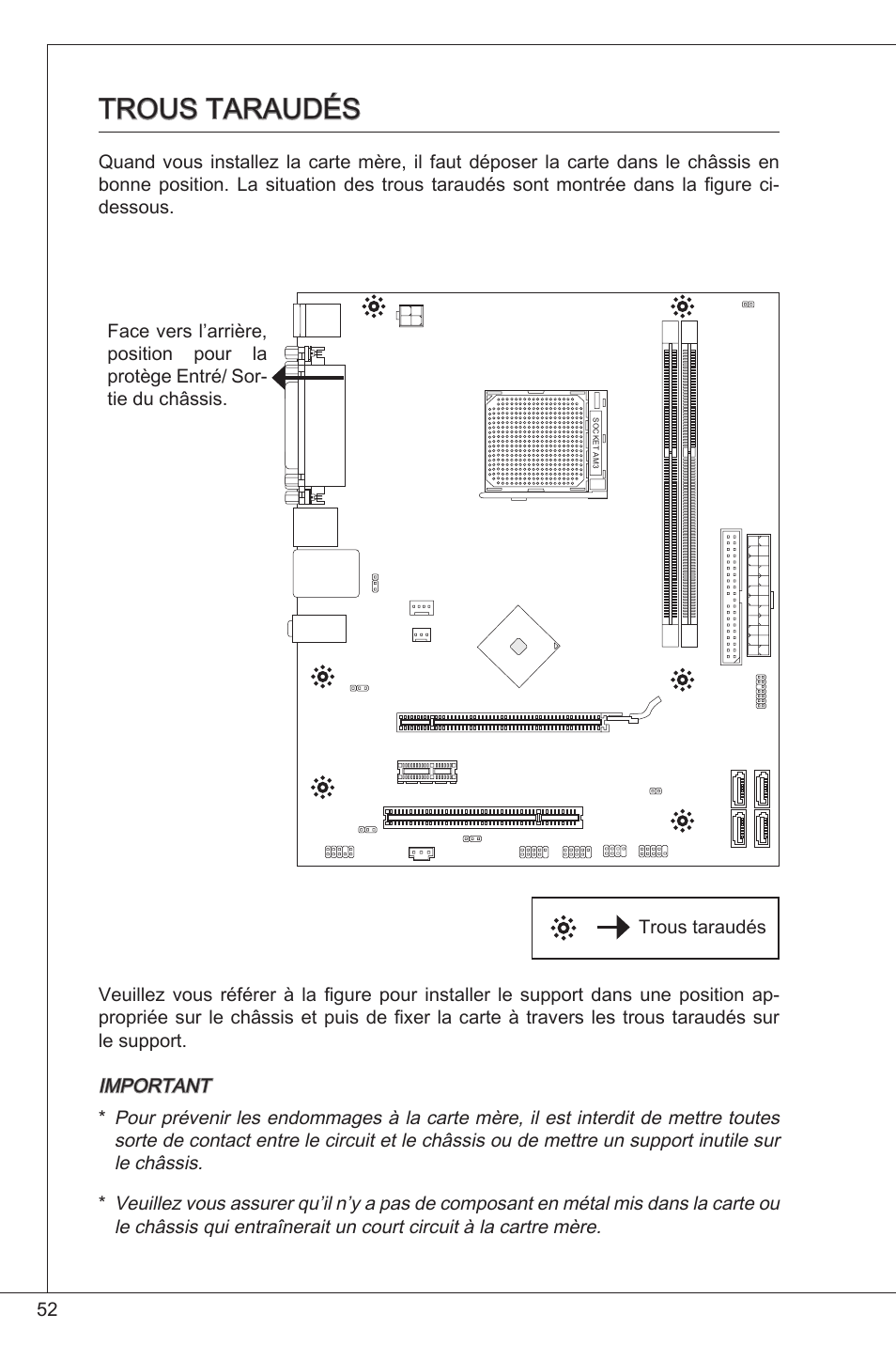 Trous taraudés | MSI NF725GM-P31 User Manual | Page 52 / 169
