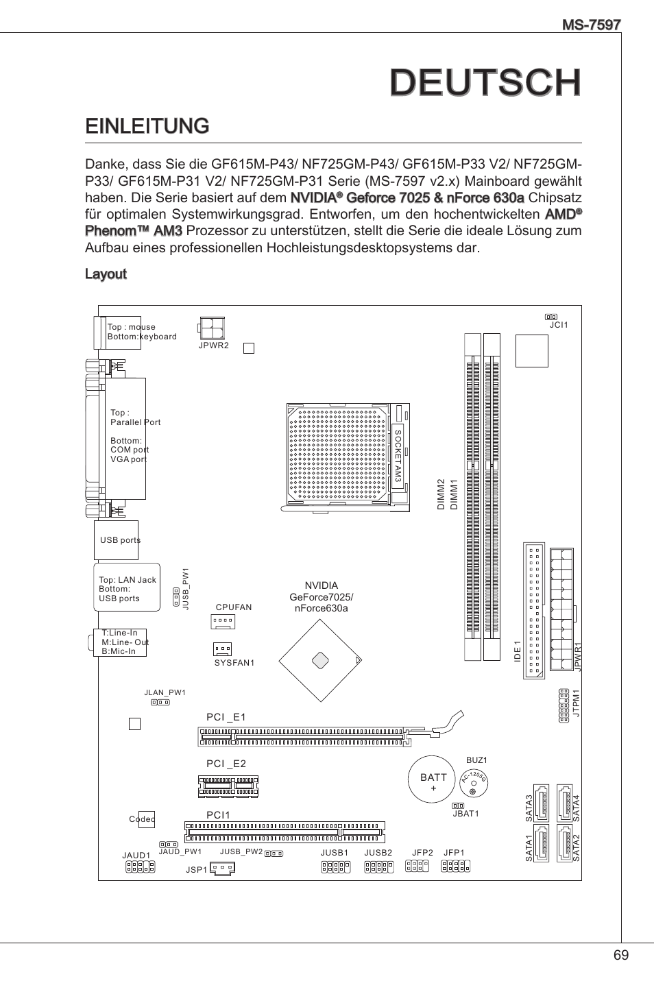 Deutsch, Einleitung | MSI NF725GM-P31 User Manual | Page 69 / 169