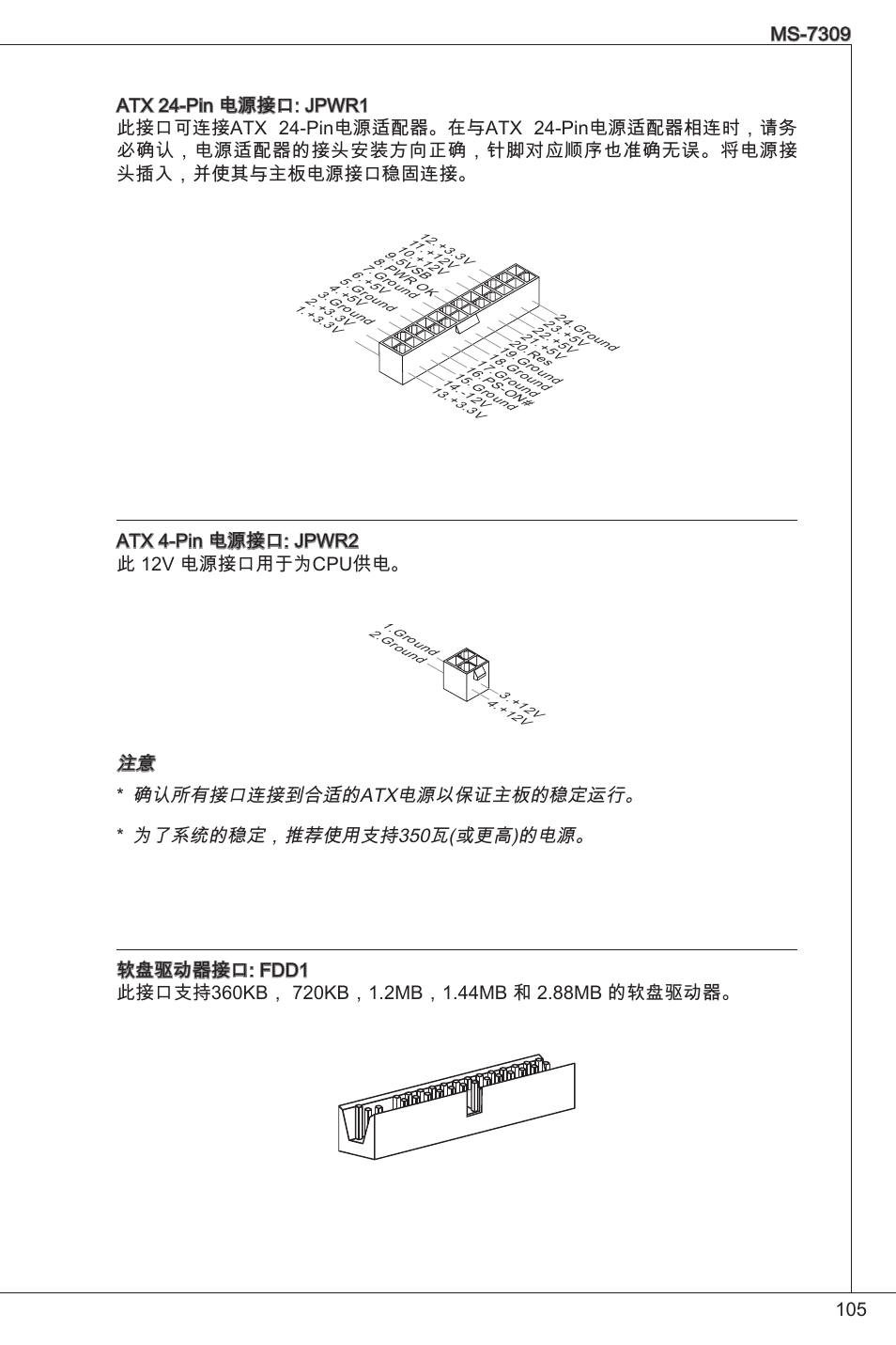 Atx 4-pin 电源接口: jpwr2 此 2v 电源接口用于为cpu供电 | MSI K9N6PGM2-V2(FOR EUP v2.2) User Manual | Page 105 / 153