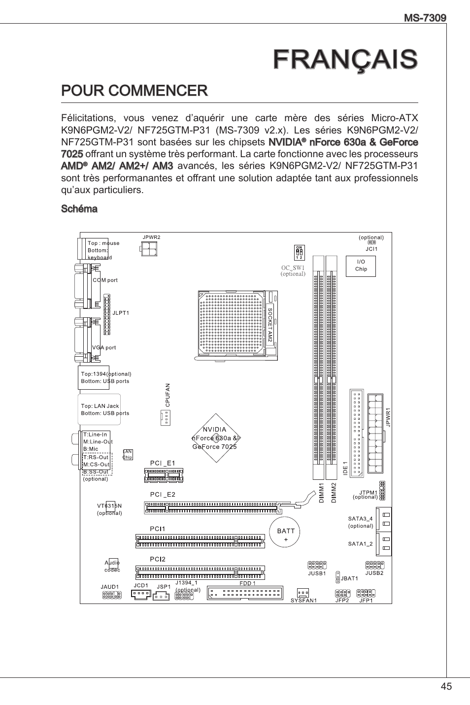 Français, Pour commencer | MSI K9N6PGM2-V2(FOR EUP v2.2) User Manual | Page 45 / 153