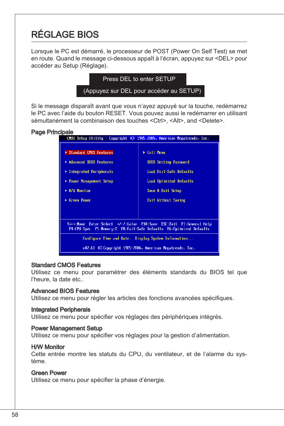 Réglage bios | MSI K9N6PGM2-V2(FOR EUP v2.2) User Manual | Page 58 / 153