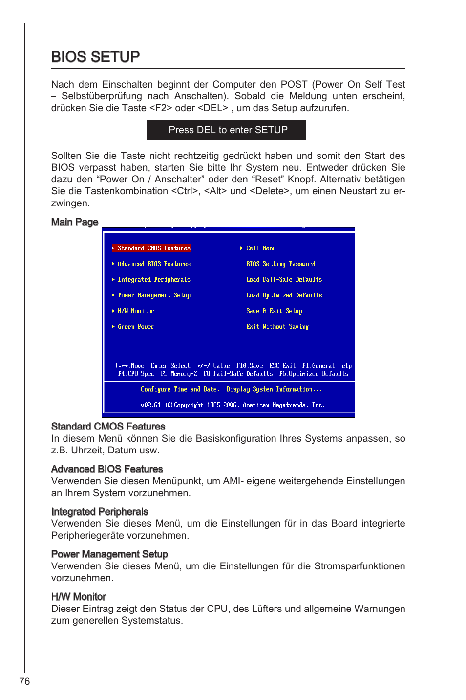 Bios setup | MSI K9N6PGM2-V2(FOR EUP v2.2) User Manual | Page 76 / 153