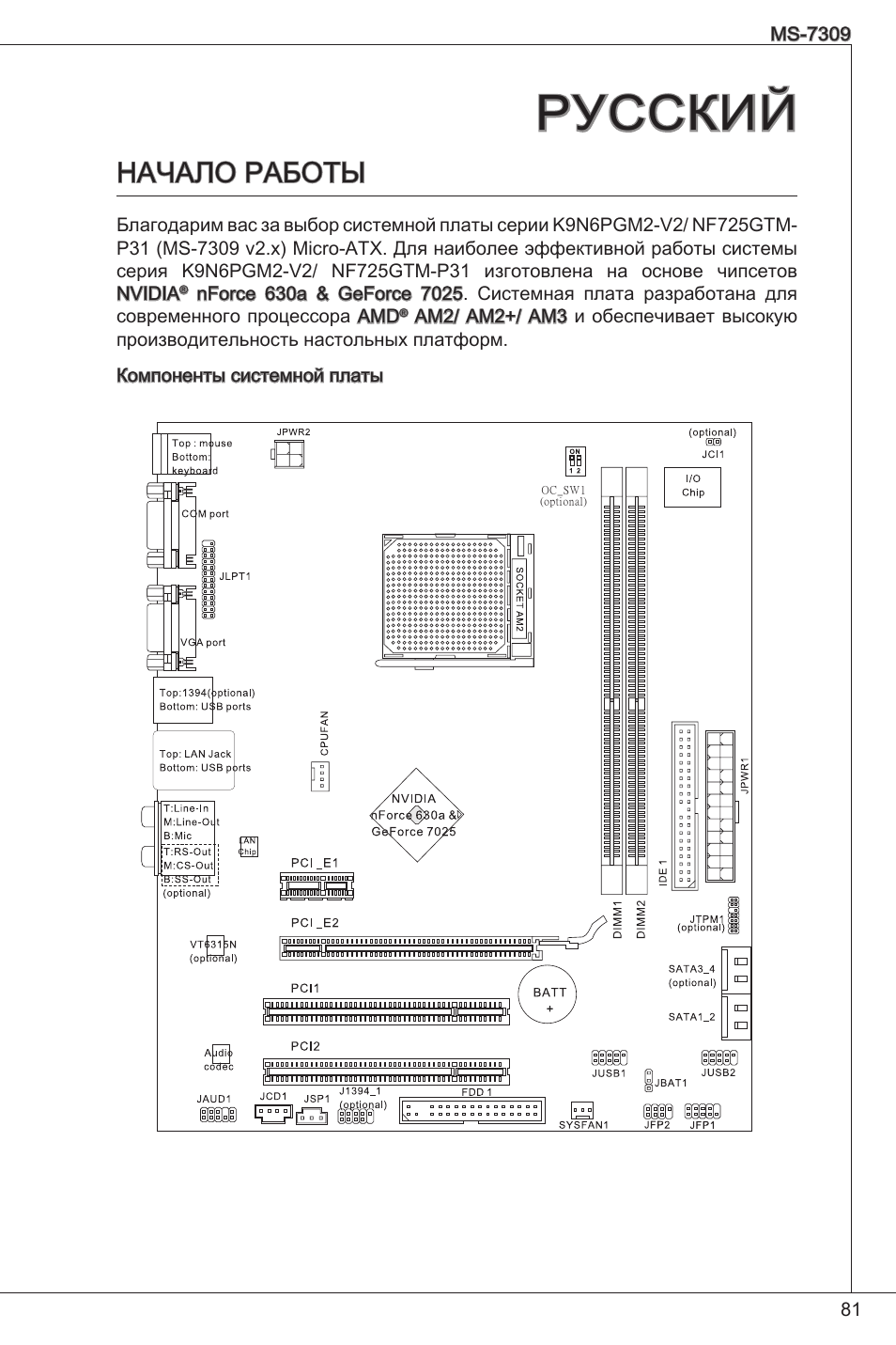 Русский, Начало работы | MSI K9N6PGM2-V2(FOR EUP v2.2) User Manual | Page 81 / 153