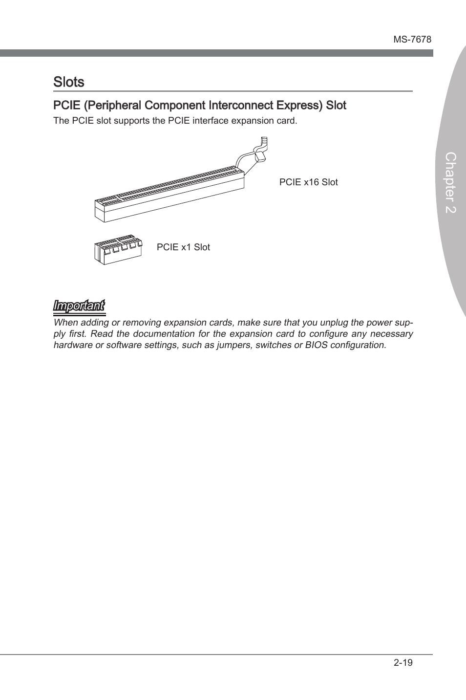 Slots, Slots -19, Chapter 2 | Chapter 2 slots | MSI H67MA-E45 (B3) User Manual | Page 35 / 78