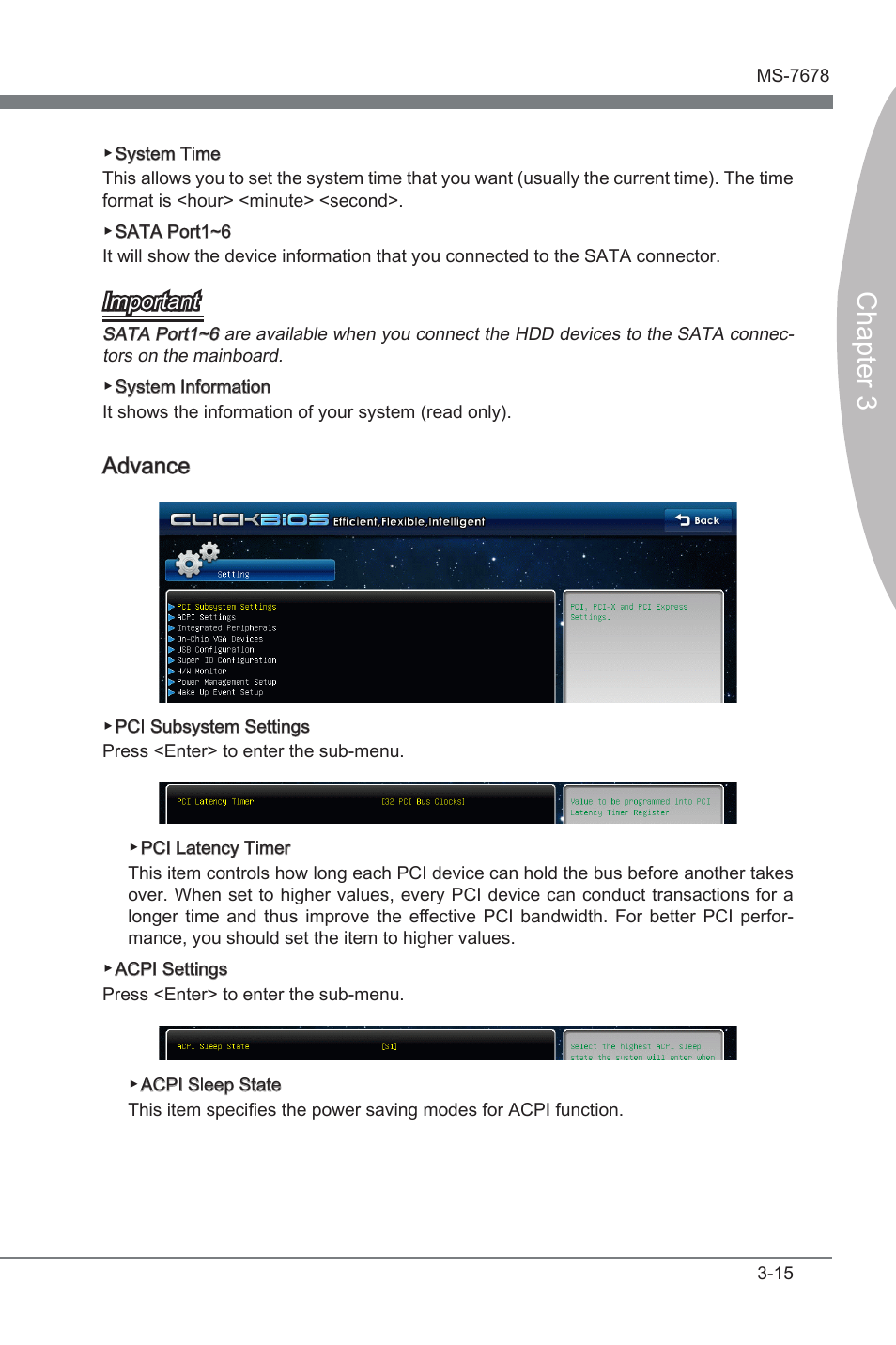 Chapter 3, Important, Advance | MSI H67MA-E45 (B3) User Manual | Page 51 / 78