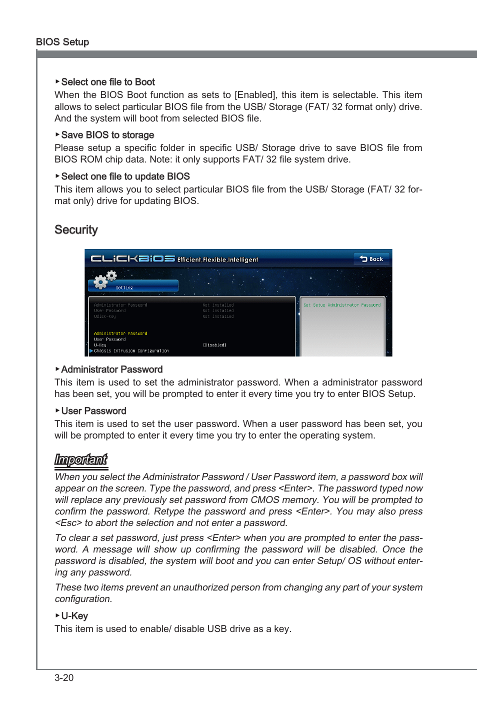 Chapter 3, Securty, Important | MSI H67MA-E45 (B3) User Manual | Page 56 / 78