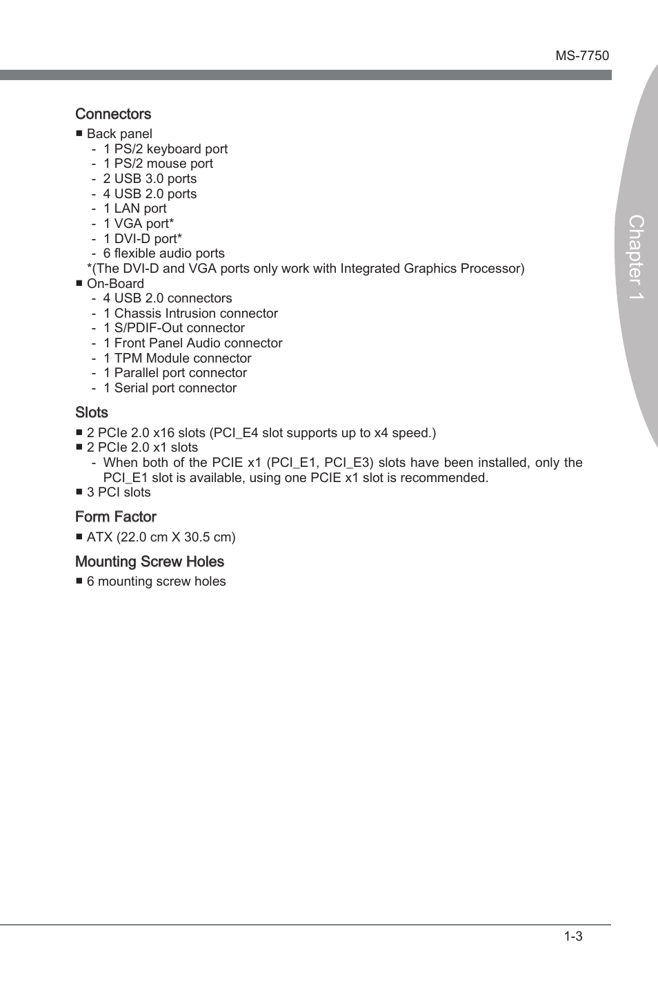 Chapter 1 | MSI H67A-G43 (B3) User Manual | Page 13 / 78