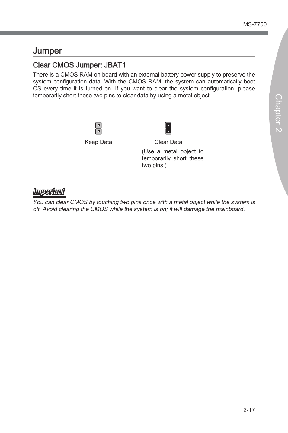 Jumper, Jumper -17, Chapter 2 jumper | MSI H67A-G43 (B3) User Manual | Page 33 / 78