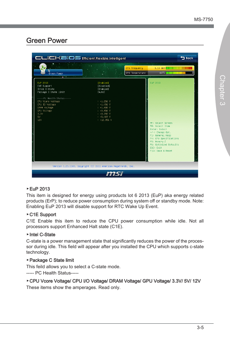 Green power, Green power -5, Chapter 3 green power | MSI H67A-G43 (B3) User Manual | Page 39 / 78