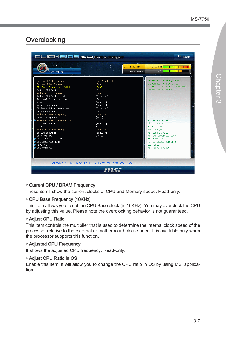 Overclocking, Overclockng -7, Chapter 3 overclockng | MSI H67A-G43 (B3) User Manual | Page 41 / 78