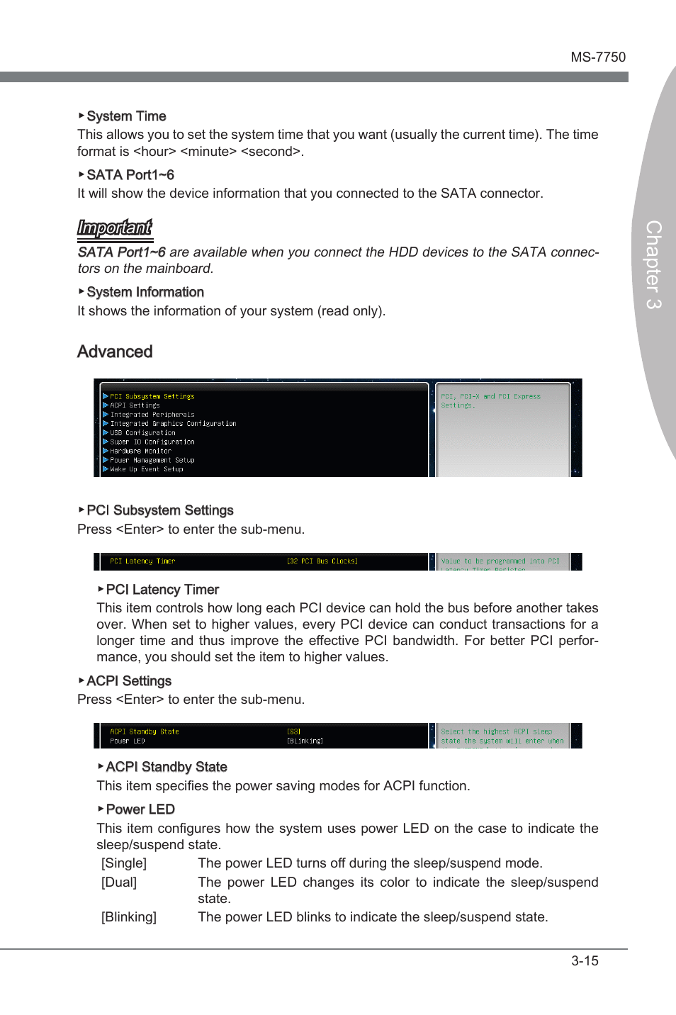Chapter 3, Important, Advanced | MSI H67A-G43 (B3) User Manual | Page 49 / 78