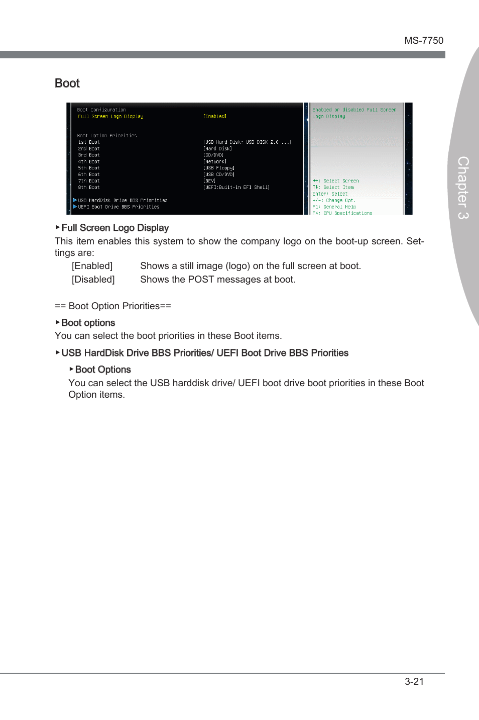 Chapter 3, Boot | MSI H67A-G43 (B3) User Manual | Page 55 / 78