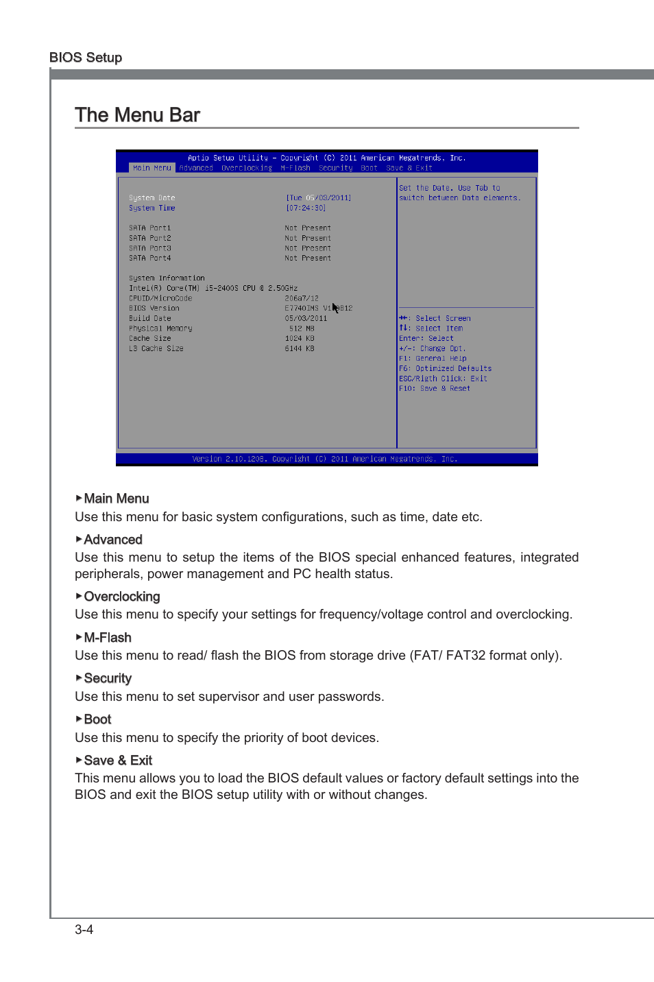 The menu bar, The menu bar -4, Chapter 3 the menu bar | MSI H61MA-E35 (B3) User Manual | Page 36 / 58