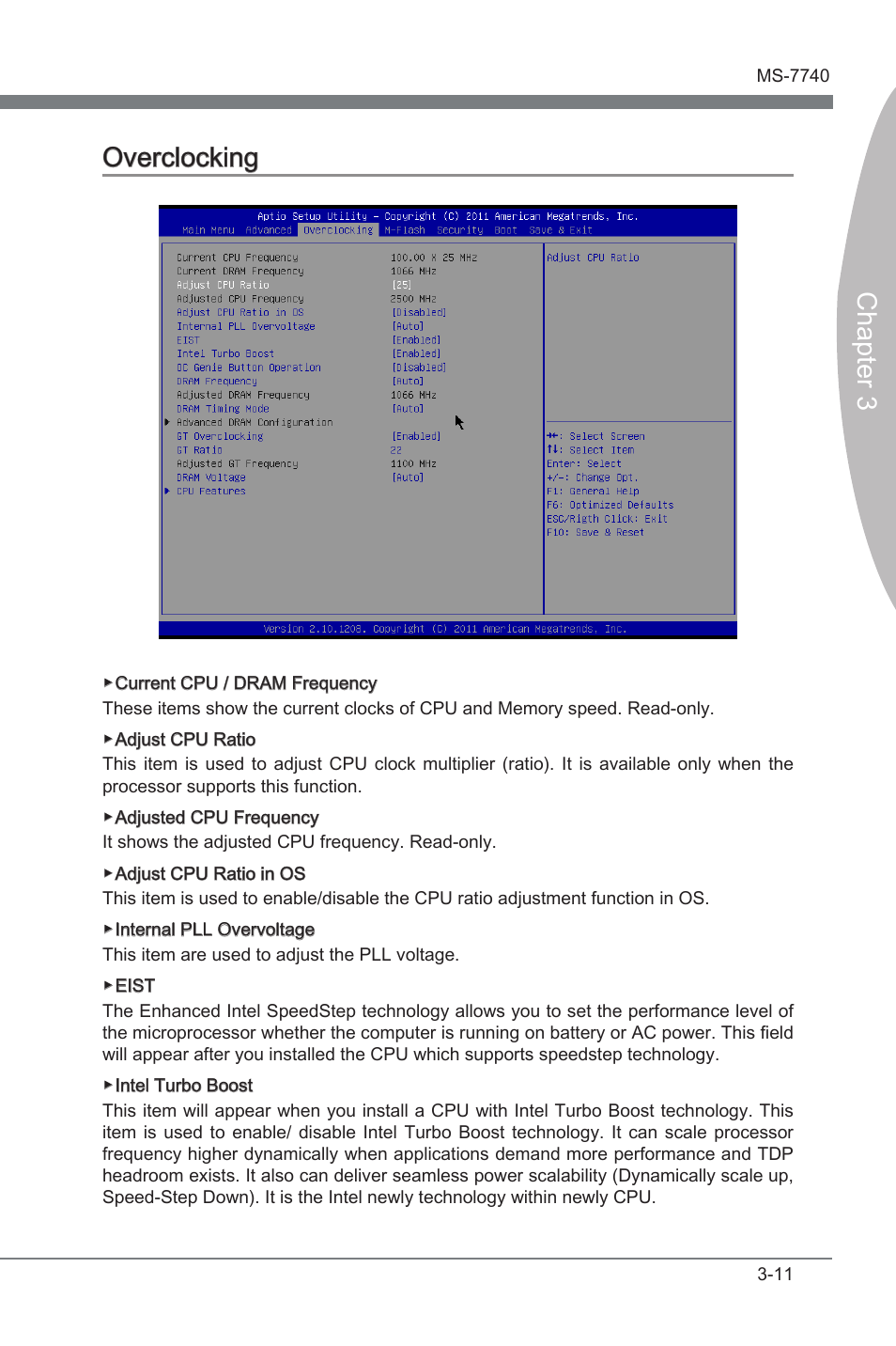Overclocking, Overclocking -11, Chapter 3 overclocking | MSI H61MA-E35 (B3) User Manual | Page 43 / 58