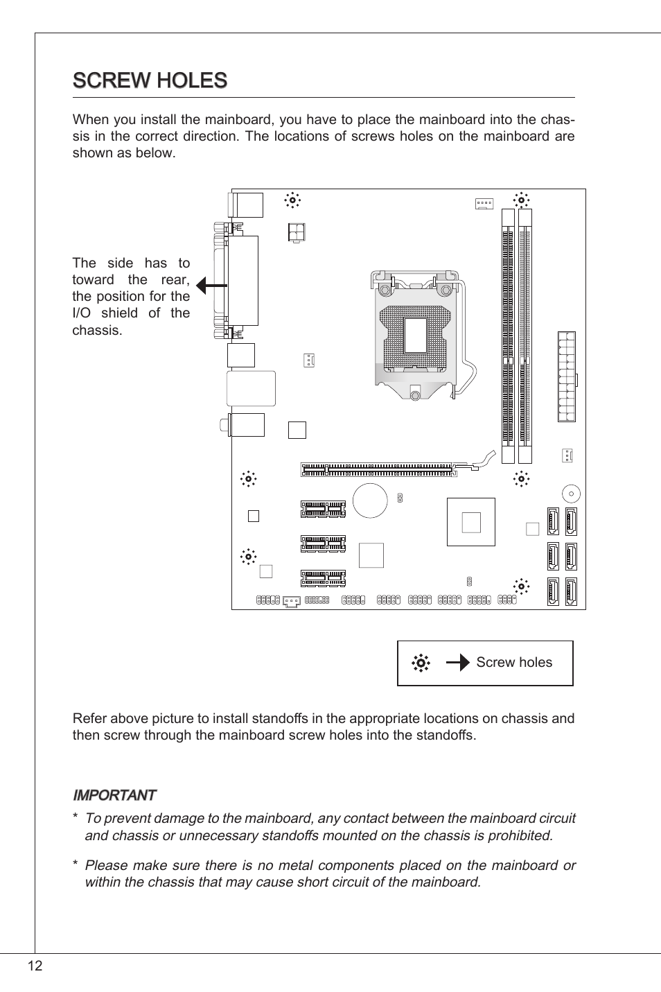 Screw holes | MSI H61M-P21 (B3) User Manual | Page 12 / 137