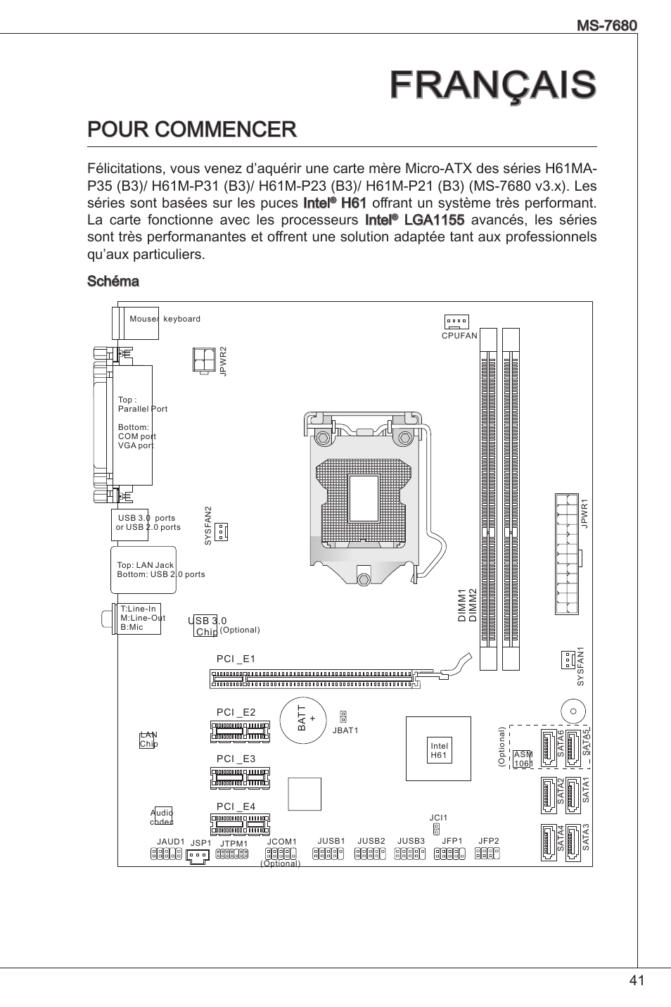 Français, Pour commencer | MSI H61M-P21 (B3) User Manual | Page 41 / 137