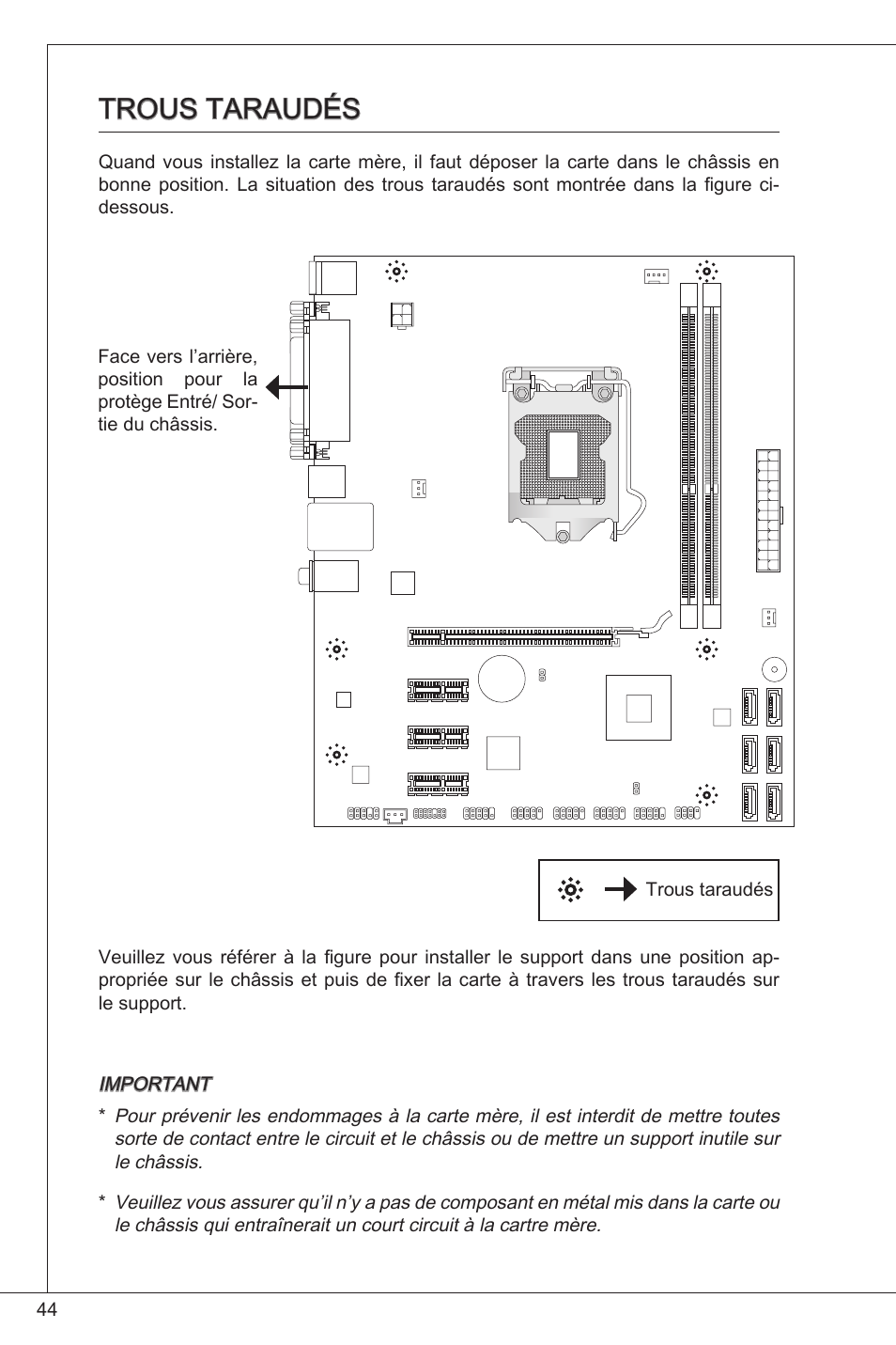 Trous taraudés | MSI H61M-P21 (B3) User Manual | Page 44 / 137