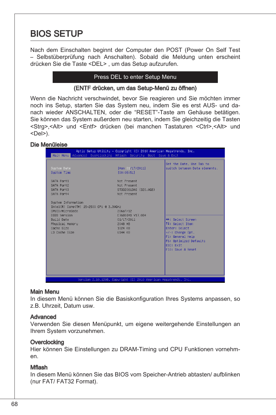 Bios setup | MSI H61M-P21 (B3) User Manual | Page 68 / 137