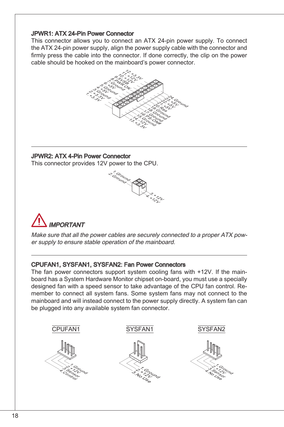 Cpufan sysfan, Sysfan2 | MSI H61M-E33/W8 User Manual | Page 18 / 171