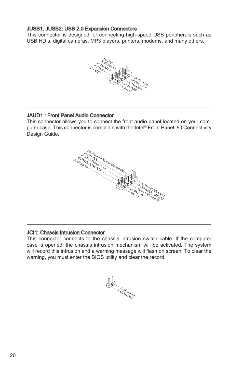 Front panel i/o connectivity design guide | MSI H61M-E33/W8 User Manual | Page 20 / 171