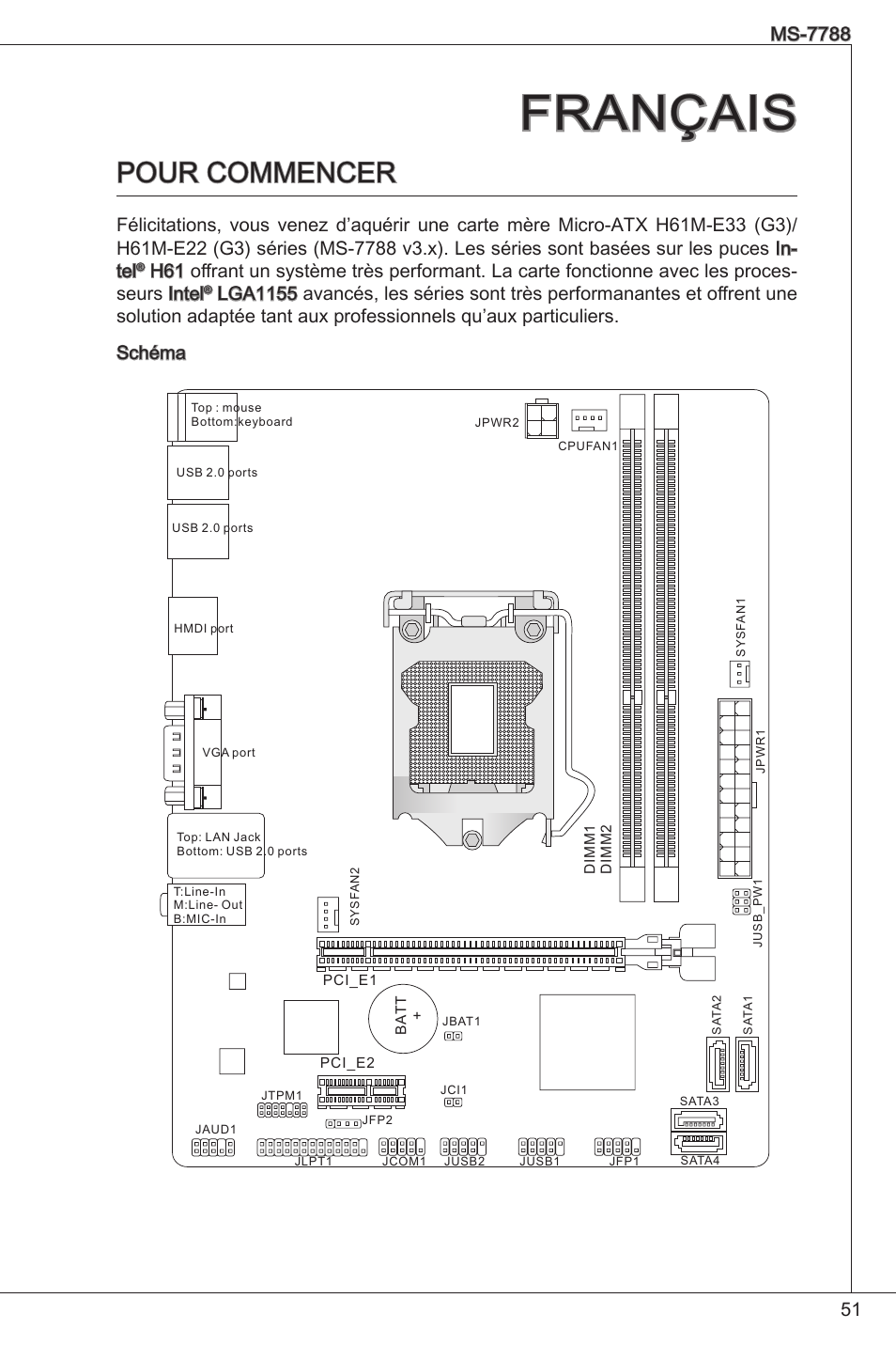 Français, Pour commencer | MSI H61M-E33/W8 User Manual | Page 51 / 171
