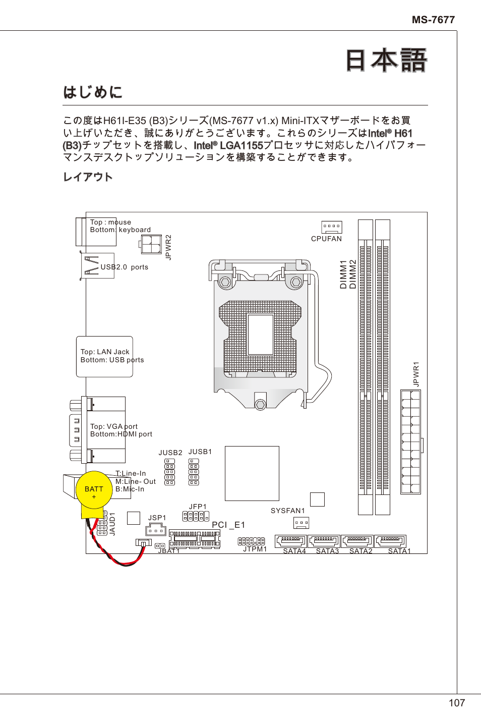 はじめに, H6 (b3)チップセットを搭載し、intel | MSI H61I-E35 (B3) User Manual | Page 107 / 121