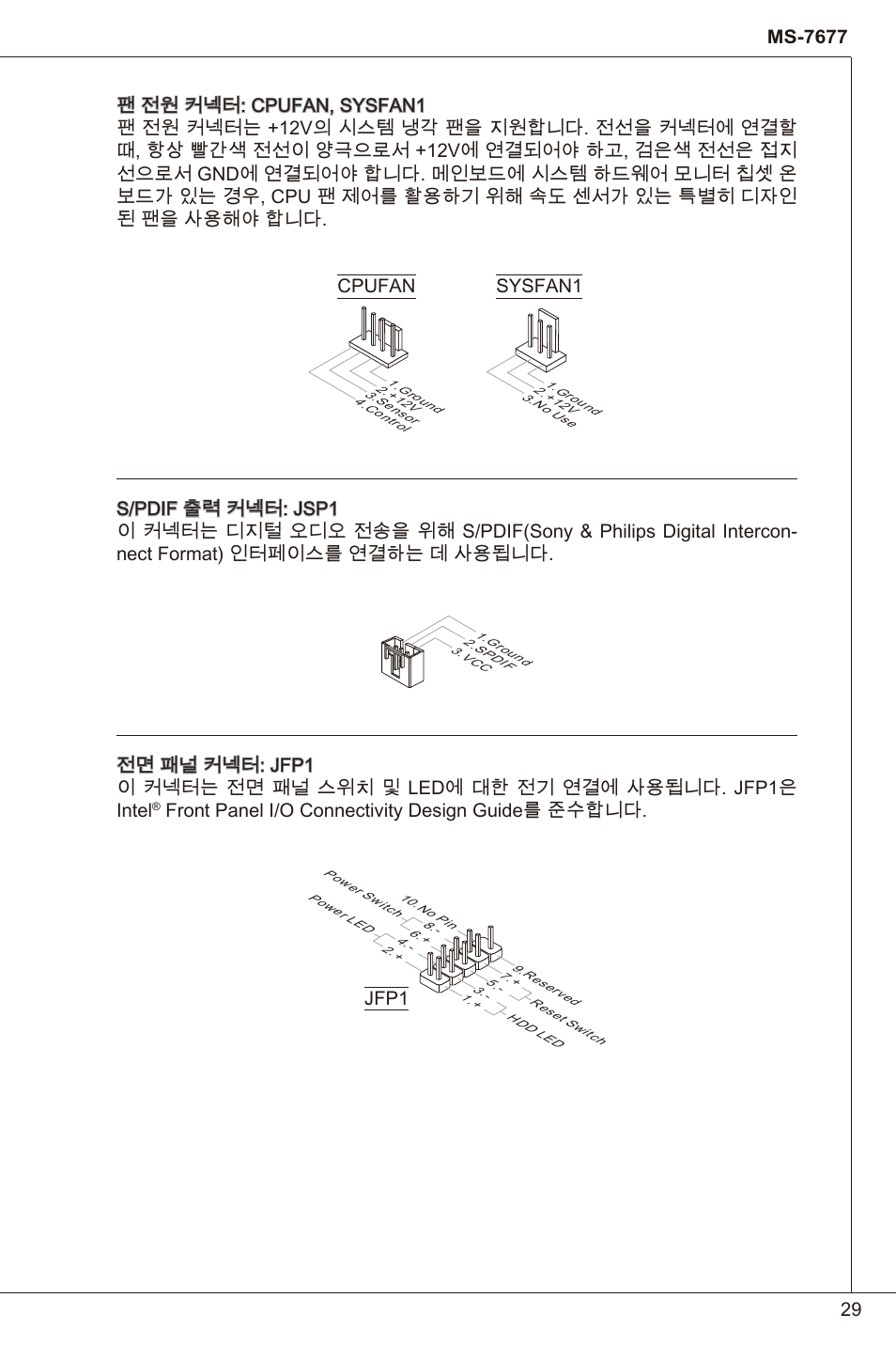 Cpufan sysfan, Front panel i/o connectivity design guide를 준수합니다 | MSI H61I-E35 (B3) User Manual | Page 29 / 121