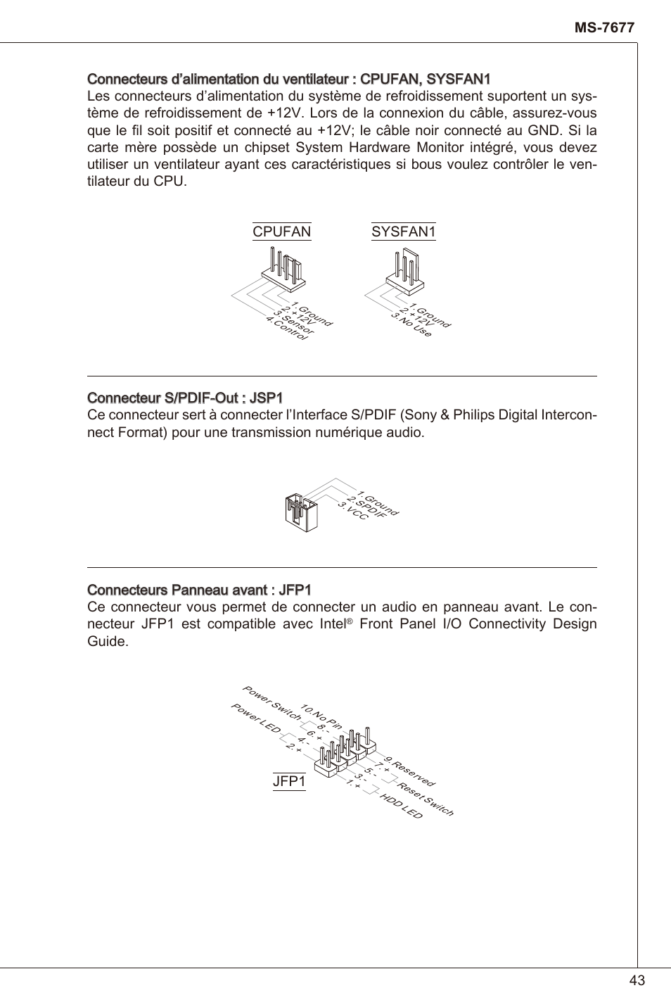 Cpufan sysfan, Front panel i/o connectivity design guide | MSI H61I-E35 (B3) User Manual | Page 43 / 121