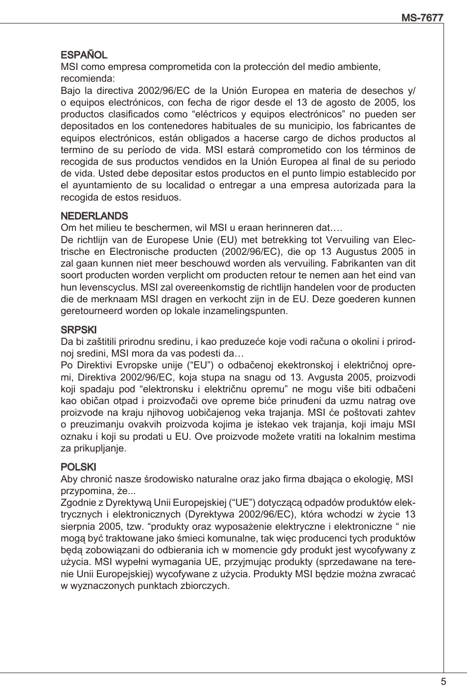 MSI H61I-E35 (B3) User Manual | Page 5 / 121