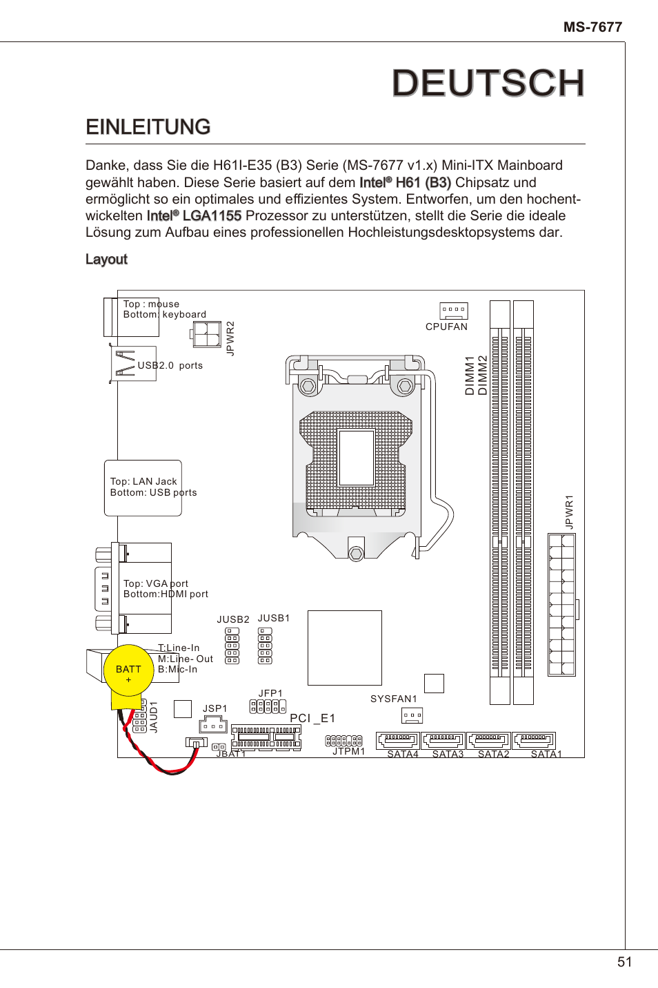 Deutsch, Einleitung | MSI H61I-E35 (B3) User Manual | Page 51 / 121