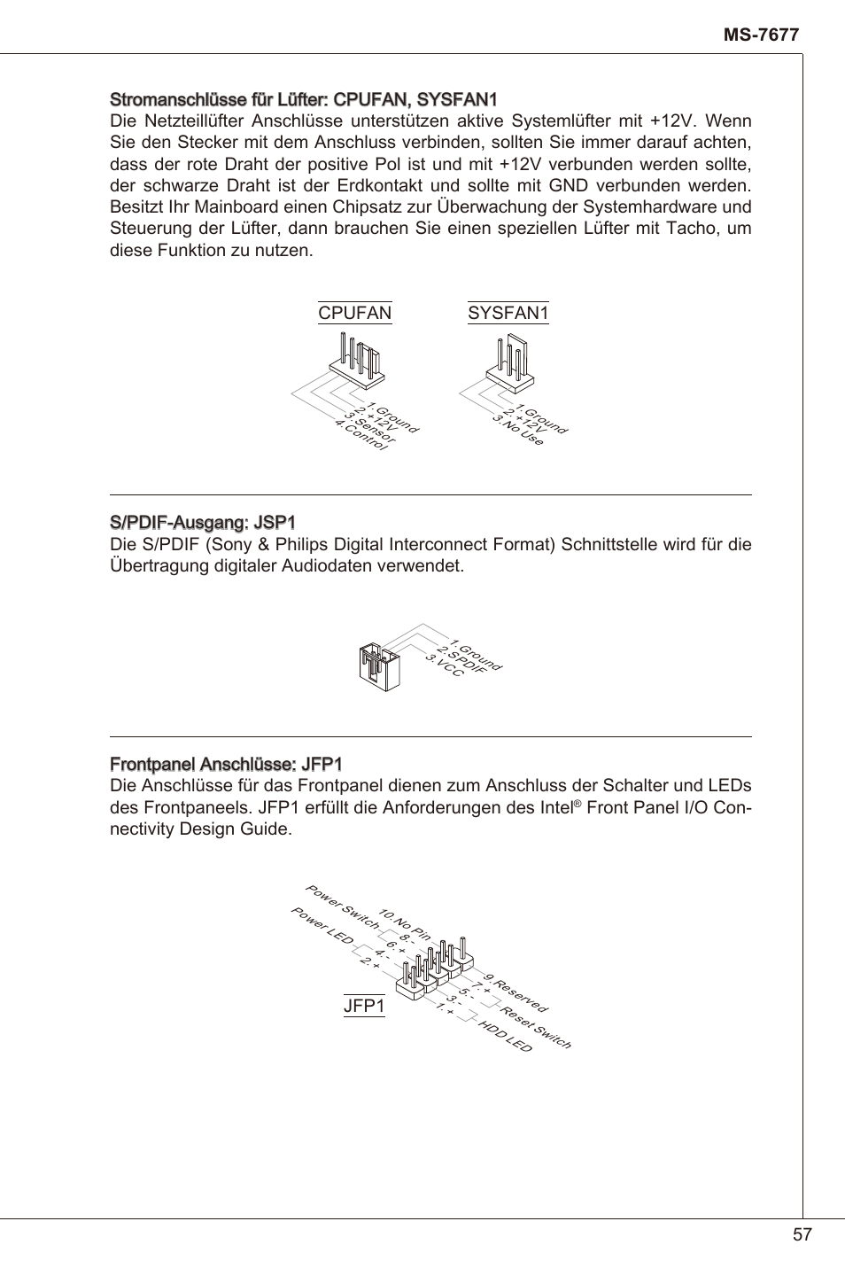 Cpufan sysfan, Front panel i/o con- nectivity design guide | MSI H61I-E35 (B3) User Manual | Page 57 / 121