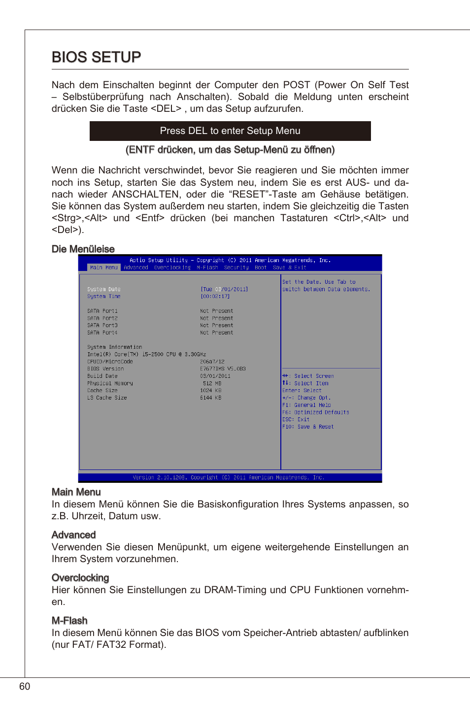 Bios setup | MSI H61I-E35 (B3) User Manual | Page 60 / 121