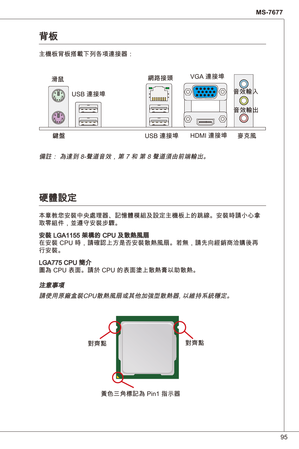 硬體設定, 背板 硬體設定 | MSI H61I-E35 (B3) User Manual | Page 95 / 121