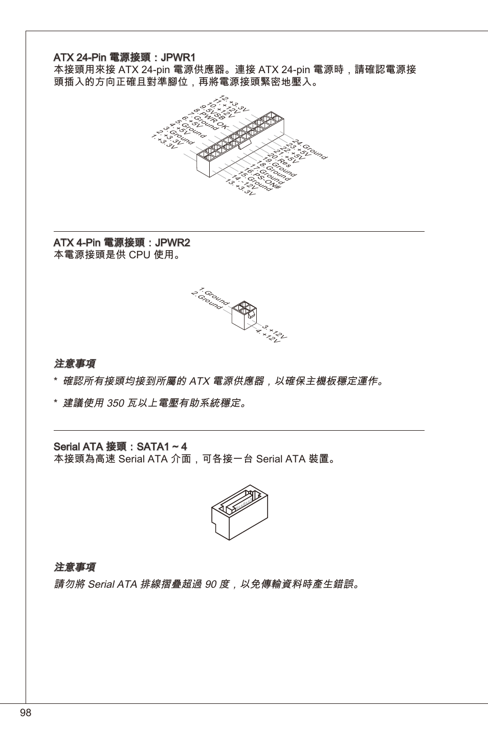 Atx 4-pin 電源接頭：jpwr2 本電源接頭是供 cpu 使用 | MSI H61I-E35 (B3) User Manual | Page 98 / 121