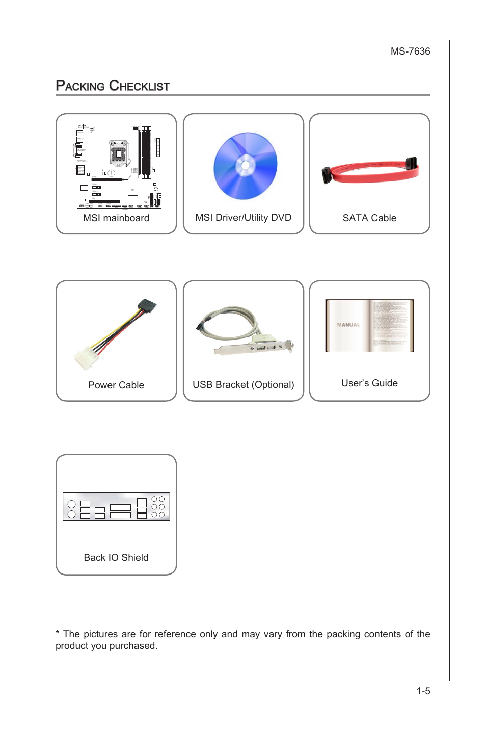 Packing checklist, Packng checklst -5, Acking | Hecklist, Gettng started | MSI H55M-P33 User Manual | Page 15 / 88