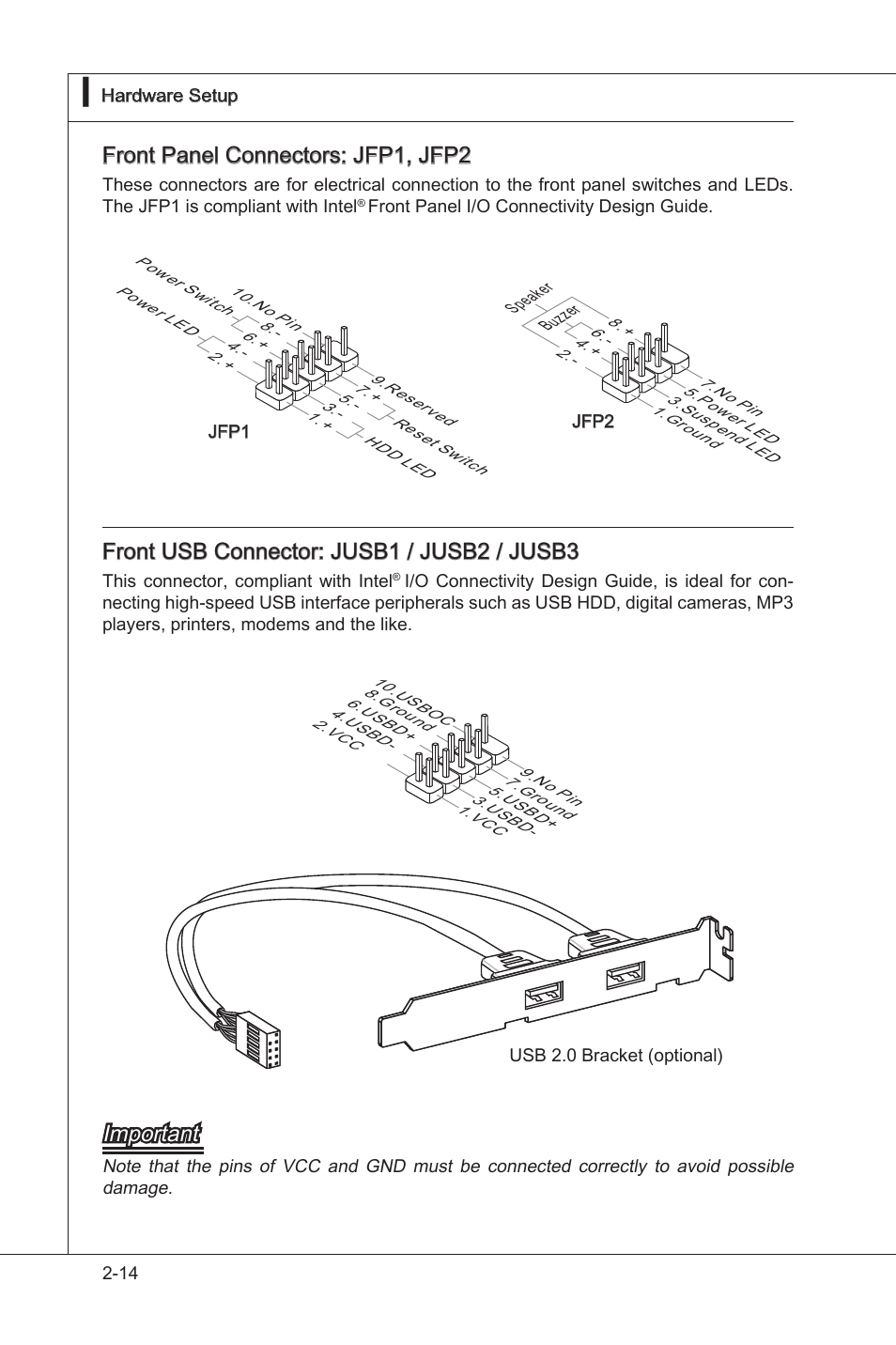 Front panel connectors: jfp1, jfp2, Front usb connector: jusb1 / jusb2 / jusb3, Important | MSI H55M-P33 User Manual | Page 30 / 88
