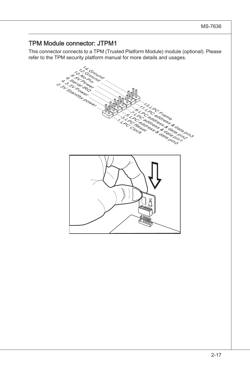 Tpm module connector: jtpm1 | MSI H55M-P33 User Manual | Page 33 / 88