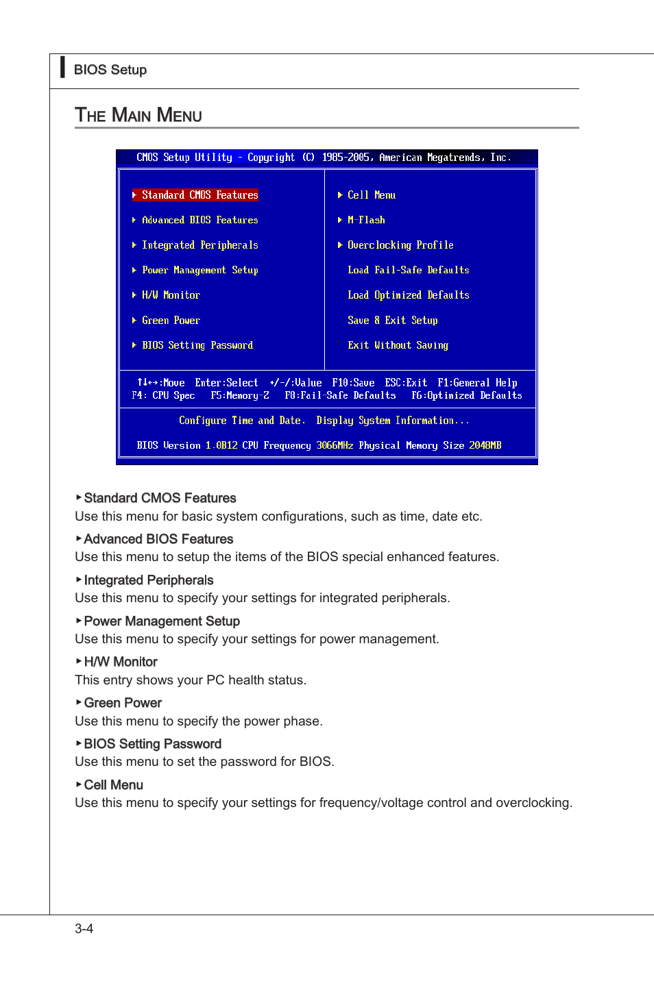 The main menu, The man menu -4 | MSI H55M-P33 User Manual | Page 40 / 88