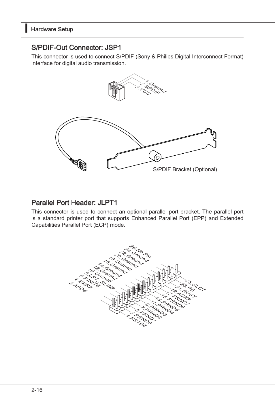 S/pdif-out connector: jsp1, Parallel port header: jlpt1 | MSI H55M-E33 User Manual | Page 32 / 90