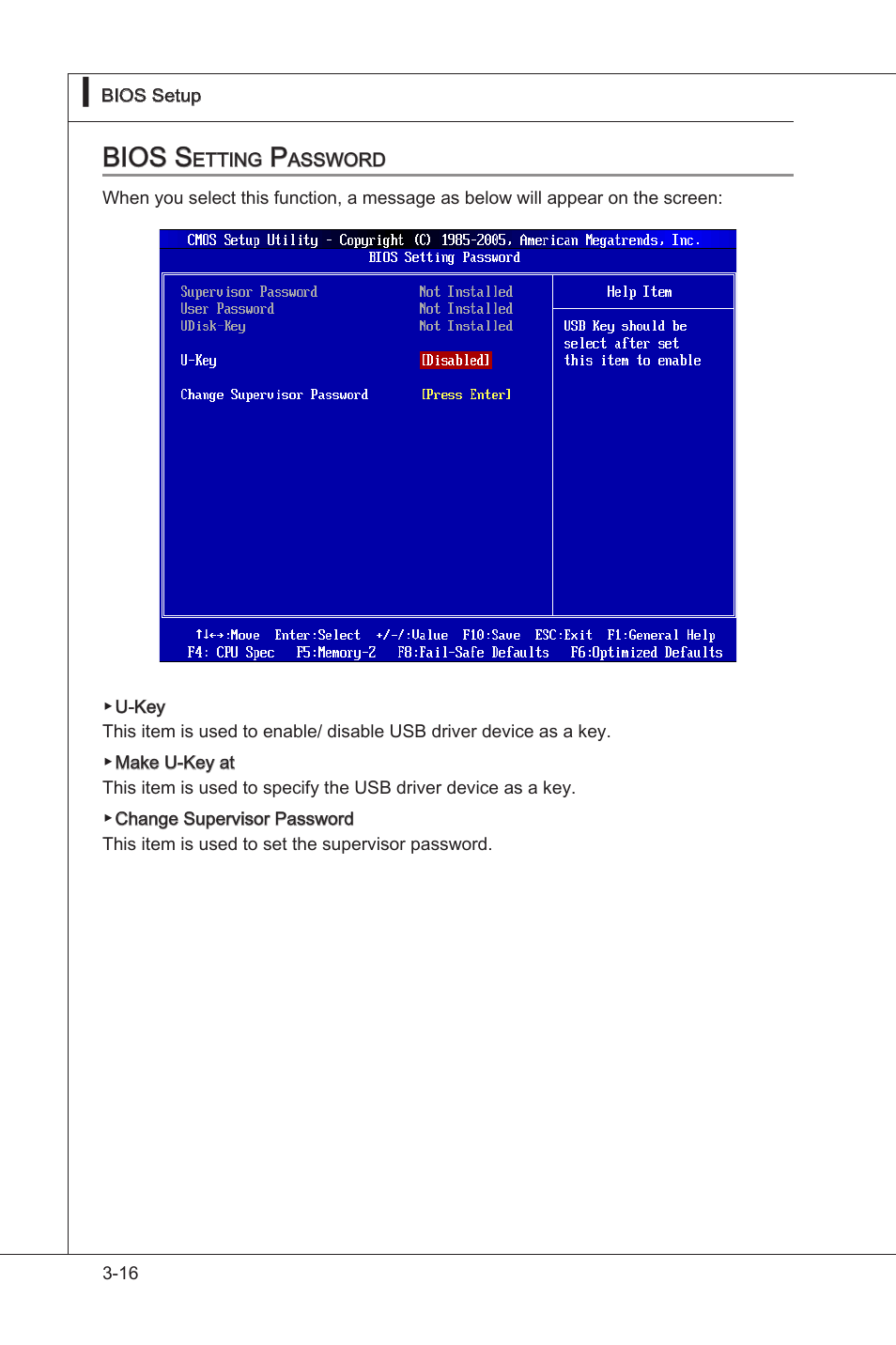 Bios setting password, Bios settng password -16, Bios s | MSI H55M-E33 User Manual | Page 54 / 90