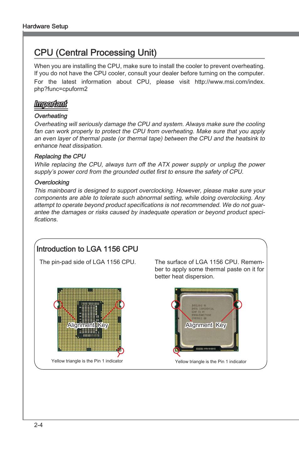 Cpu (central processng unt) -4, Chapter 2, Chapter 2 cpu (central processng unt) | Important, Introducton to lga 1156 cpu | MSI H55M-E21 User Manual | Page 20 / 68