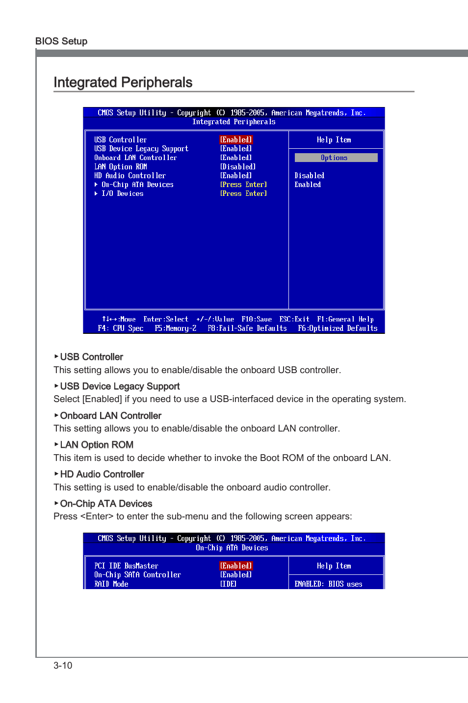 Integrated perpherals -10, Chapter 3, Chapter 3 integrated perpherals | MSI H55M-E21 User Manual | Page 46 / 68