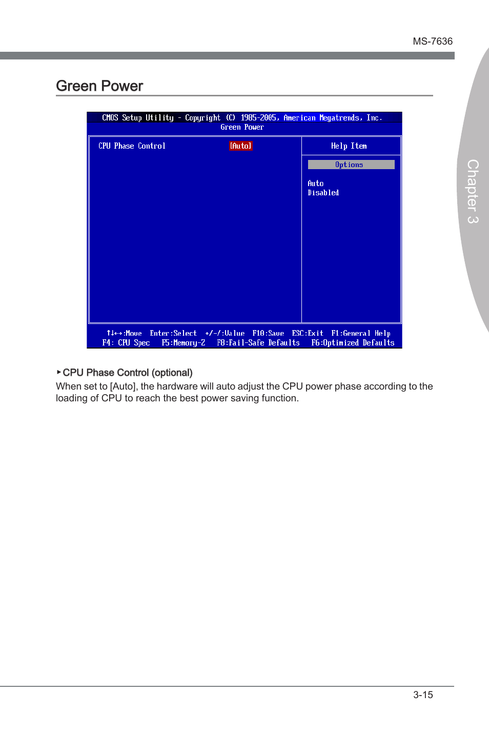 Green power -15, Chapter 3, Chapter 3 green power | MSI H55M-E21 User Manual | Page 51 / 68