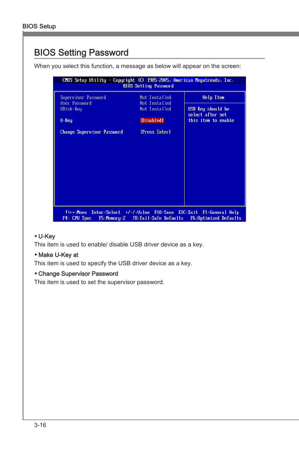 Bios settng password -16, Chapter 3, Chapter 3 bios settng password | MSI H55M-E21 User Manual | Page 52 / 68