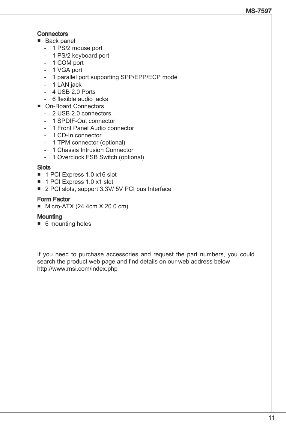 MSI GF615M-P31 User Manual | Page 11 / 153