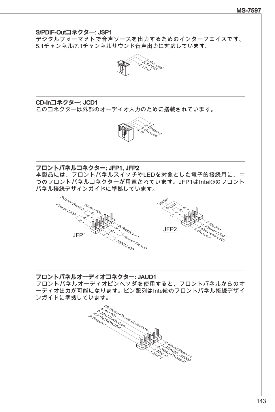 Cd-inコネクター: jcd このコネクターは外部のオーディオ入力のために搭載されています | MSI GF615M-P31 User Manual | Page 143 / 153